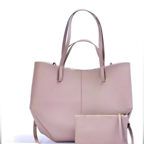 Taupe Microfiber Leather Tote Dumpling bag with Matching Pouch Chic & Spacious - Picture 1 of 5